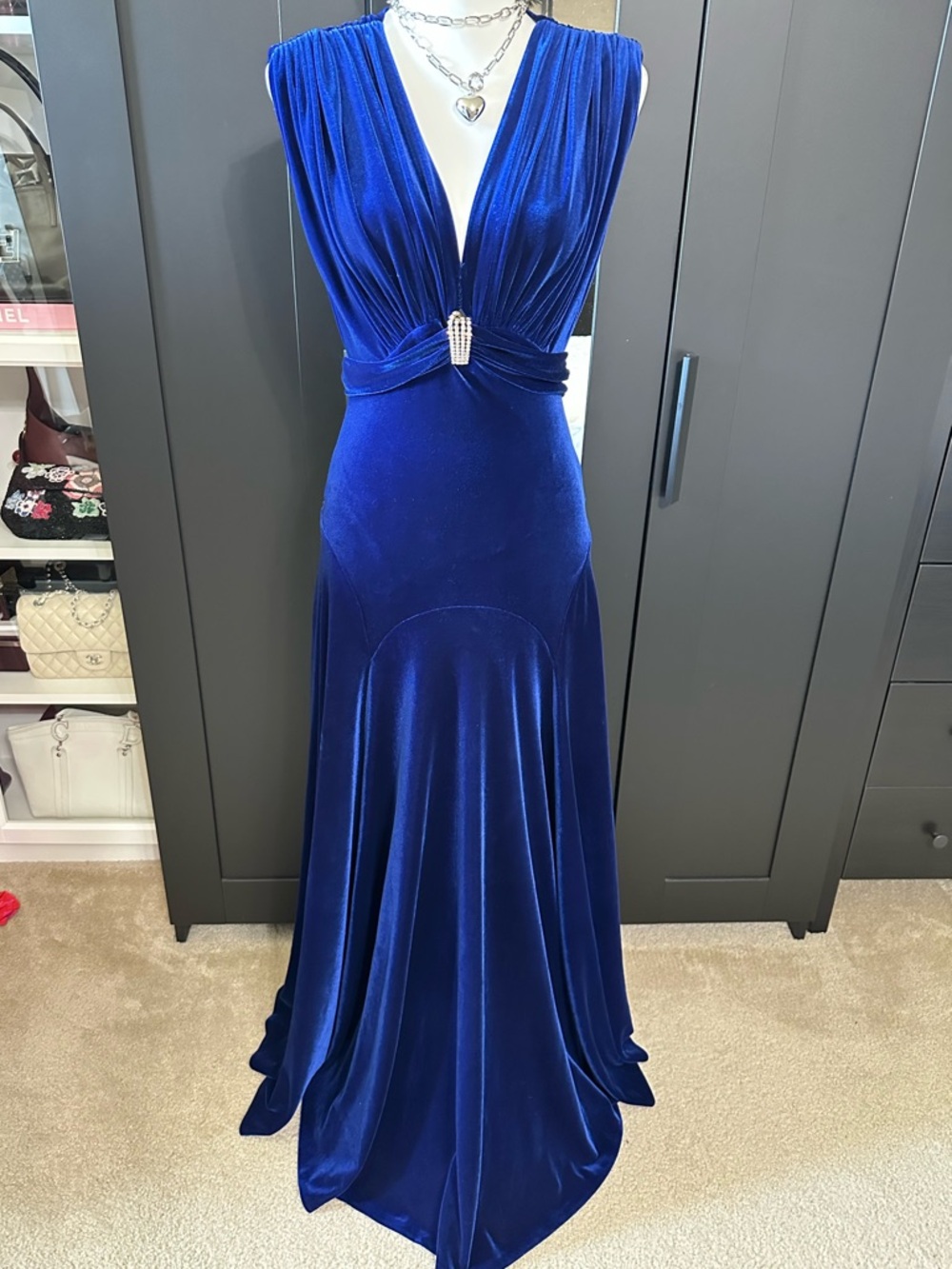 Marc Bouwer Blue Velvet Long Gown Size 8